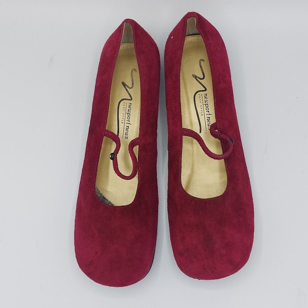 New Port News Burgundy Flats Womens Size 9 B Easy Style Square Toe Mary Jane